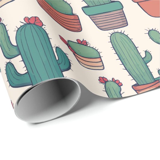 Papier Cadeau Kawaii Cactus Conception Motif (Coin rond)