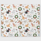 Papier Cadeau Kawaii Cats & Christmas Decorations Wrapping Paper (Plat)