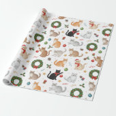 Papier Cadeau Kawaii Cats & Christmas Decorations Wrapping Paper (Déroulé)