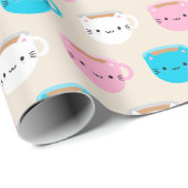 Papier Cadeau Kawaii Cats Cup de Thé (Coin rond)