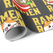 Papier Cadeau Kawaii Chat manger Ramen (Coin rond)