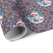 Papier Cadeau Kawaii Christmas Fox Dot Mandala Diamond Tile (Coin rond)