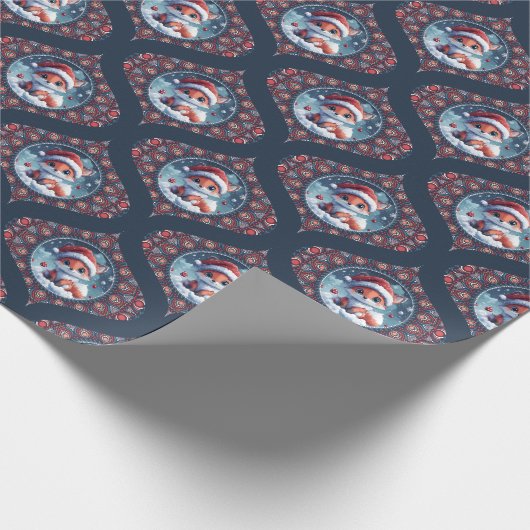 Papier Cadeau Kawaii Christmas Fox Dot Mandala Ogee Damask (Coin)