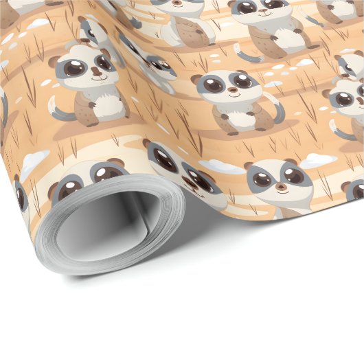 Papier Cadeau Kawaii Cute Baby Meerkats (Coin rond)