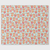 Papier Cadeau Kawaii Cute Cats Cupcakes Motif rose et bleu (Plat)