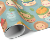 Papier Cadeau Kawaii Dim Sum Motif du dimanche (Coin rond)
