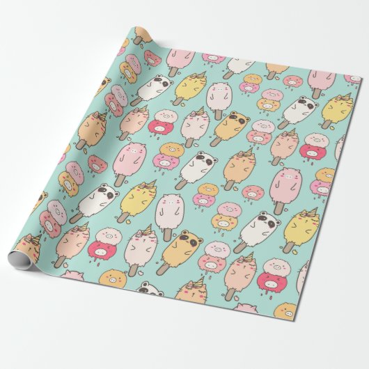 Papier Cadeau Kawaii Food Wrapping Paper (Déroulé)