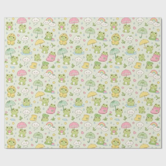 Papier Cadeau Kawaii Frog Rainy Day Pattern Wrapping Paper (Plat)