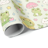 Papier Cadeau Kawaii Frog Rainy Day Pattern Wrapping Paper (Coin rond)