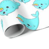 Papier Cadeau Kawaii Narwhal (Coin rond)