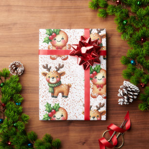 Papier Cadeau Kawaii Noël Motif de pain d'épices - Cute Holida