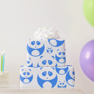 Papier Cadeau Kawaii Panda bébé bleu et blanc modèle