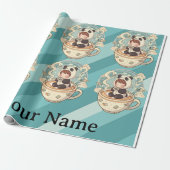 Papier Cadeau Kawaii Panda Coffee Gift Wrap Paper (Déroulé)