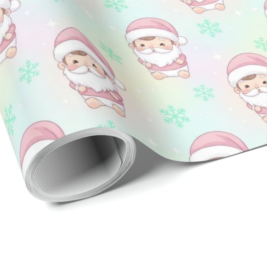 Papier Cadeau Kawaii Santa pastel pattern  (Coin rond)