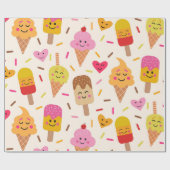 Papier Cadeau Kawaii Souriant Anniversaire de enfant crème glacé (Plat)