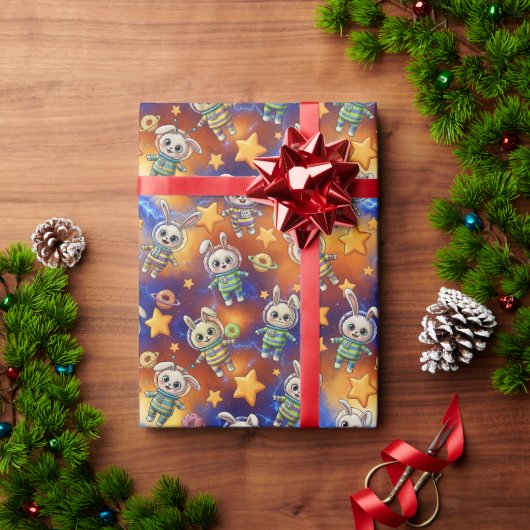 Papier Cadeau Kawaii Space Bunnies & Donuts Galactic Pattern (Cadeau de vacances)