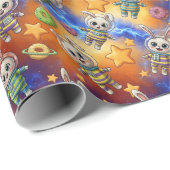 Papier Cadeau Kawaii Space Bunnies & Donuts Galactic Pattern (Coin rond)