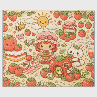 Papier Cadeau Kawaii Strawberry Picnic Wrapping Paper