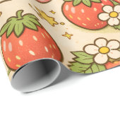 Papier Cadeau Kawaii Strawberry Picnic Wrapping Paper (Coin rond)