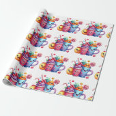 Papier Cadeau Kawaii Sweets & Coffee Cups Cute Wrapping paper (Déroulé)