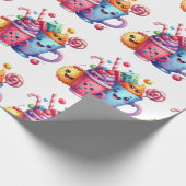 Papier cadeau Kawaii Sweets & Coffee Cups Mignon (Coin)