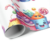 Papier cadeau Kawaii Sweets & Coffee Cups Mignon (Coin rond)