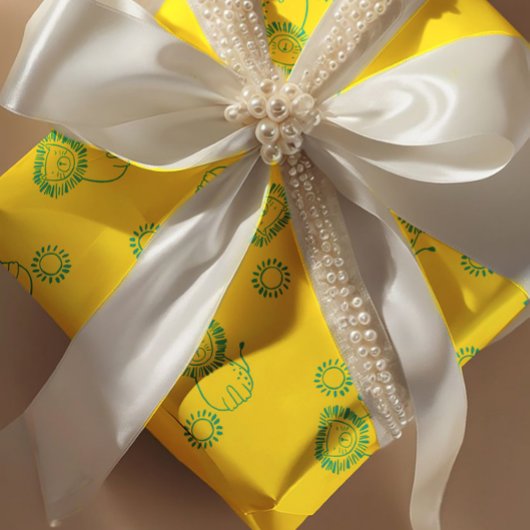 Papier Cadeau Kawaii Teal Lions & Sunshine – Cute Pattern