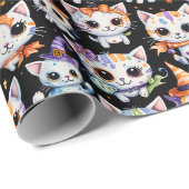 Papier Cadeau Kawaii Watercolor Halloween Witch Kittens (Coin rond)