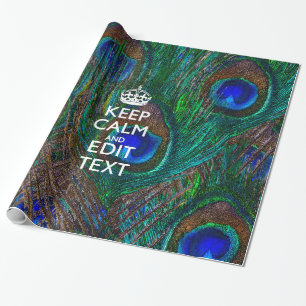 Papier Cadeau Keep Calm and Your Text on Peacock Feathers