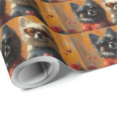 Papier Cadeau Keeshond avec roses de la Saint-Valentin (Coin rond)