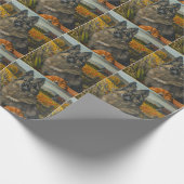 Papier Cadeau Keeshond Chien automne récolte Thanksgiving (Coin)