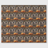 Papier Cadeau Keeshond Chiot Automne Citrouille délice (Plat)