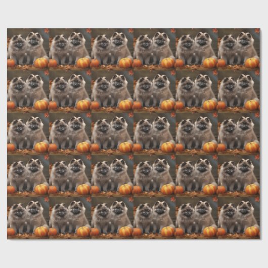 Papier Cadeau Keeshond Chiot Automne Citrouille délice (Plat)