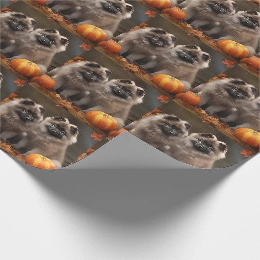 Papier Cadeau Keeshond Chiot Automne Citrouille délice (Coin)