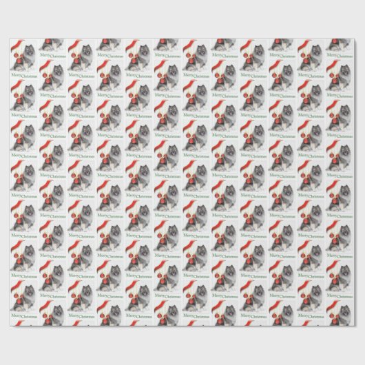 Papier Cadeau Keeshond de Noël (Plat)