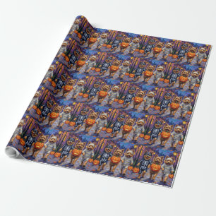 Papier Cadeau Keeshond faisant Trick-or-Treat dans des costumes 