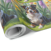 Papier Cadeau Kelpie australienne Fleurs de printemps de chien P (Coin rond)