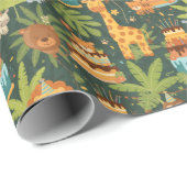 Papier Cadeau Kids Birthday Jungle Themed Wrapping Paper (Coin rond)