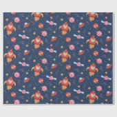 Papier Cadeau Kids Space Pattern with Rockets & Planets (Plat)