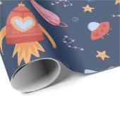 Papier Cadeau Kids Space Pattern with Rockets & Planets (Coin rond)