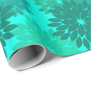 Papier Cadeau Kimono Floral moderne Imprimer, Turquoise, Turquoi