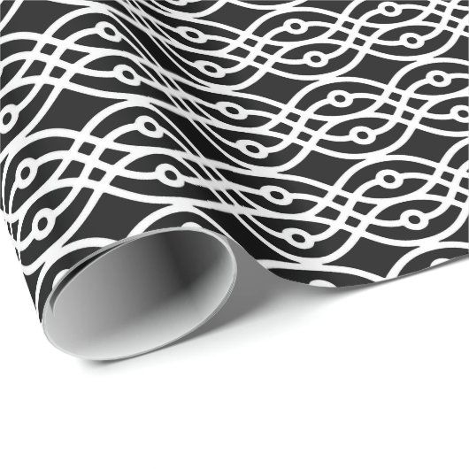 Papier Cadeau Kimono imprimé, blanc sur noir (Coin rond)
