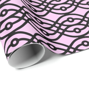 Papier Cadeau Kimono imprimé, rose glacé et noir