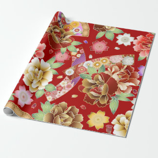 Papier Cadeau Kimono Japonais Design Fleurs colorées mignonnes