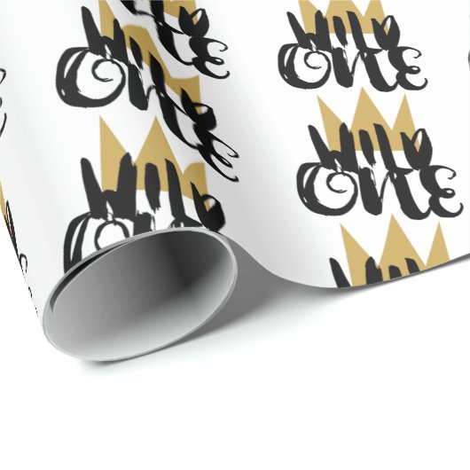 Papier Cadeau King Wild One Gold Crown 1ère fête d'anniversaire (Coin rond)