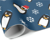Papier Cadeau Kippa juive heureuse de pingouin de Hanoukka (Coin rond)