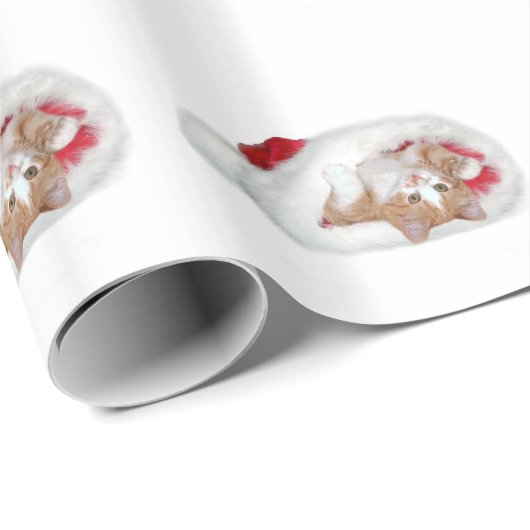 Papier Cadeau Kitten à Santa hat (Coin rond)