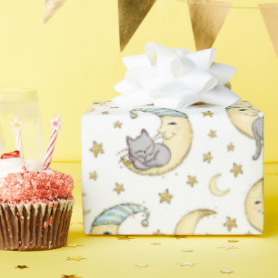 Papier Cadeau Kitten assis sur l'homme dans la lune