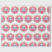 Papier Cadeau Kitten avec Bow rouge avec Coeurs floraux romantiq (Plat)