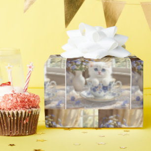 Papier Cadeau Kitten blanc dans une Tea up